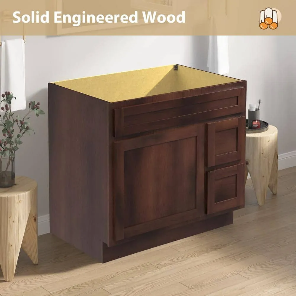 Vanity Art 36 in. W x 21 in. D x 32.5 in. H 2-Right Drawers Bath Vanity Cabinet Only in Brown, photo 4 of 12