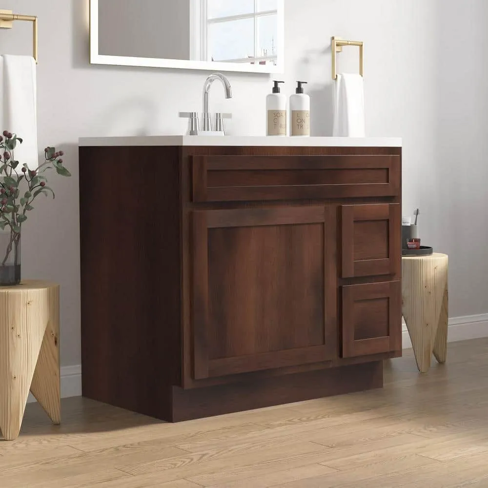 Vanity Art 36 in. W x 21 in. D x 32.5 in. H 2-Right Drawers Bath Vanity Cabinet Only in Brown, photo 2 of 12