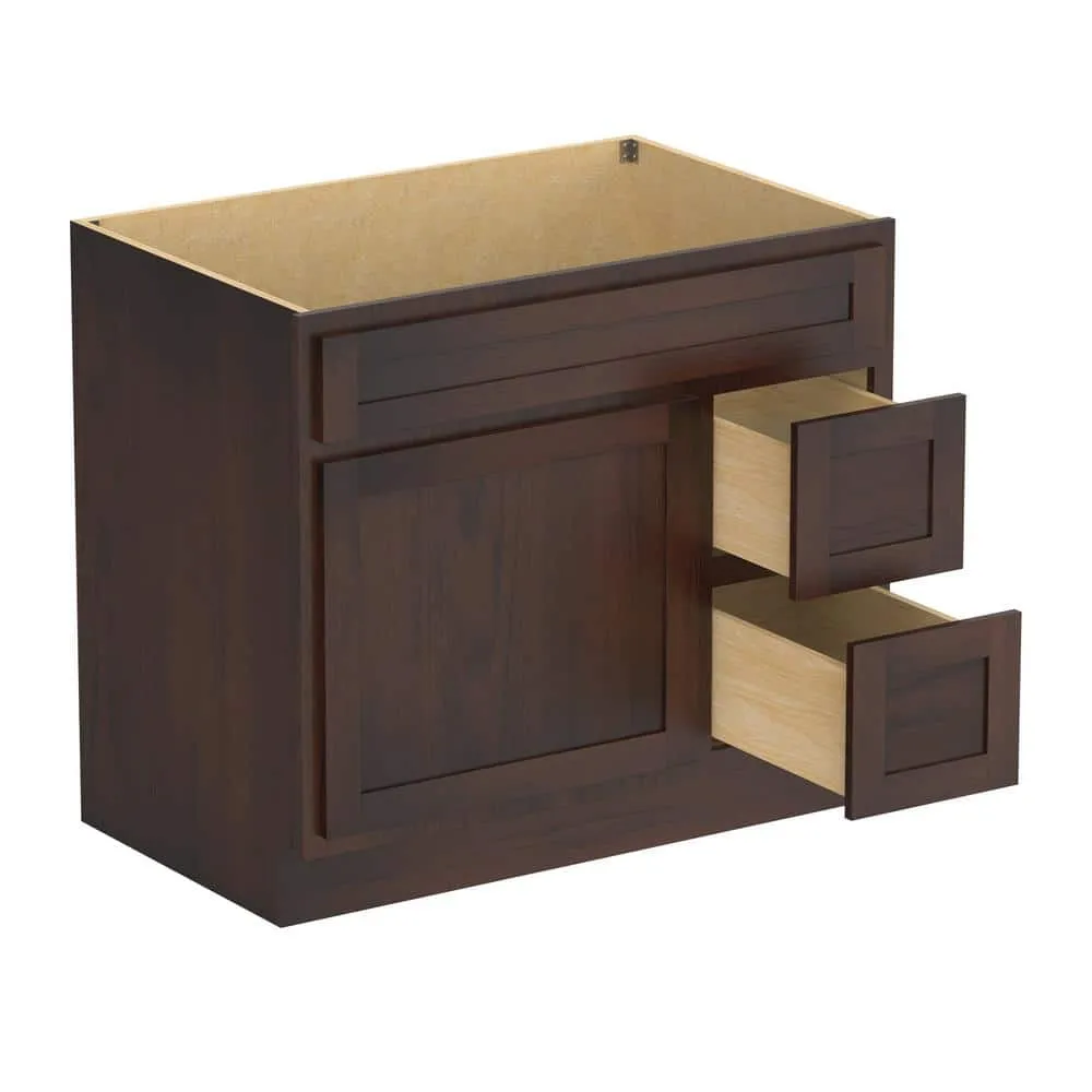 Vanity Art 36 in. W x 21 in. D x 32.5 in. H 2-Right Drawers Bath Vanity Cabinet Only in Brown, photo 11 of 12