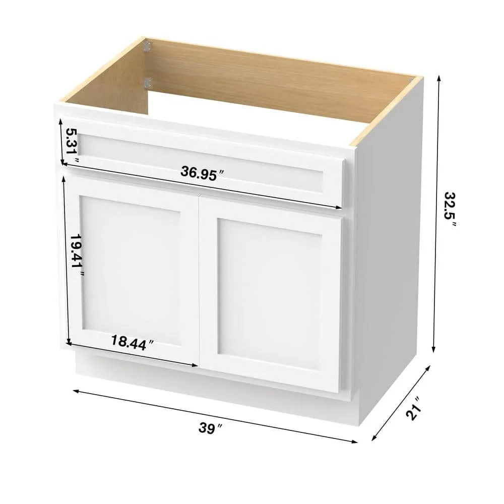 Vanity Art 39 in. W x 21 in. D x 32.5 in. H 2-Doors Bath Vanity Cabinet Only in White, photo 9 of 9
