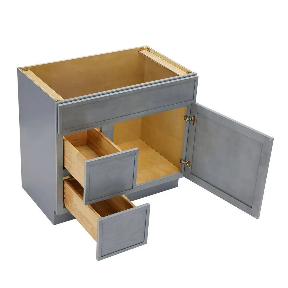 Vanity Art 36 in. W. x 21 in. D x 32.5 in. H 2-Left Drawers Bath Vanity Cabinet without Top in Smoky Gray, photo 5 of 8