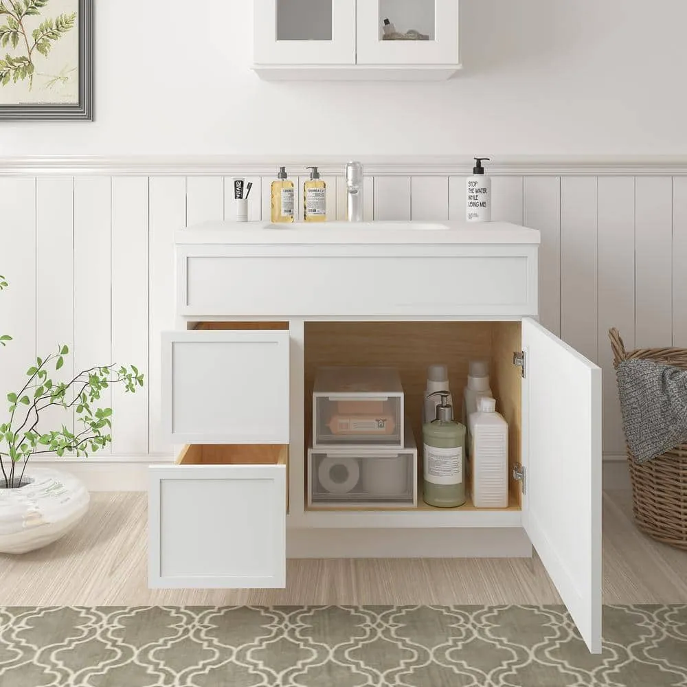Vanity Art 36 in. W x 21 in. D x 32.5 in. H 2-Left-Drawers Bath Vanity Cabinet without Top in White, photo 3 of 7
