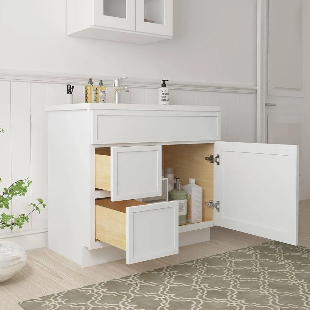Vanity Art 36 in. W x 21 in. D x 32.5 in. H 2-Left-Drawers Bath Vanity Cabinet without Top in White, photo 2 of 7