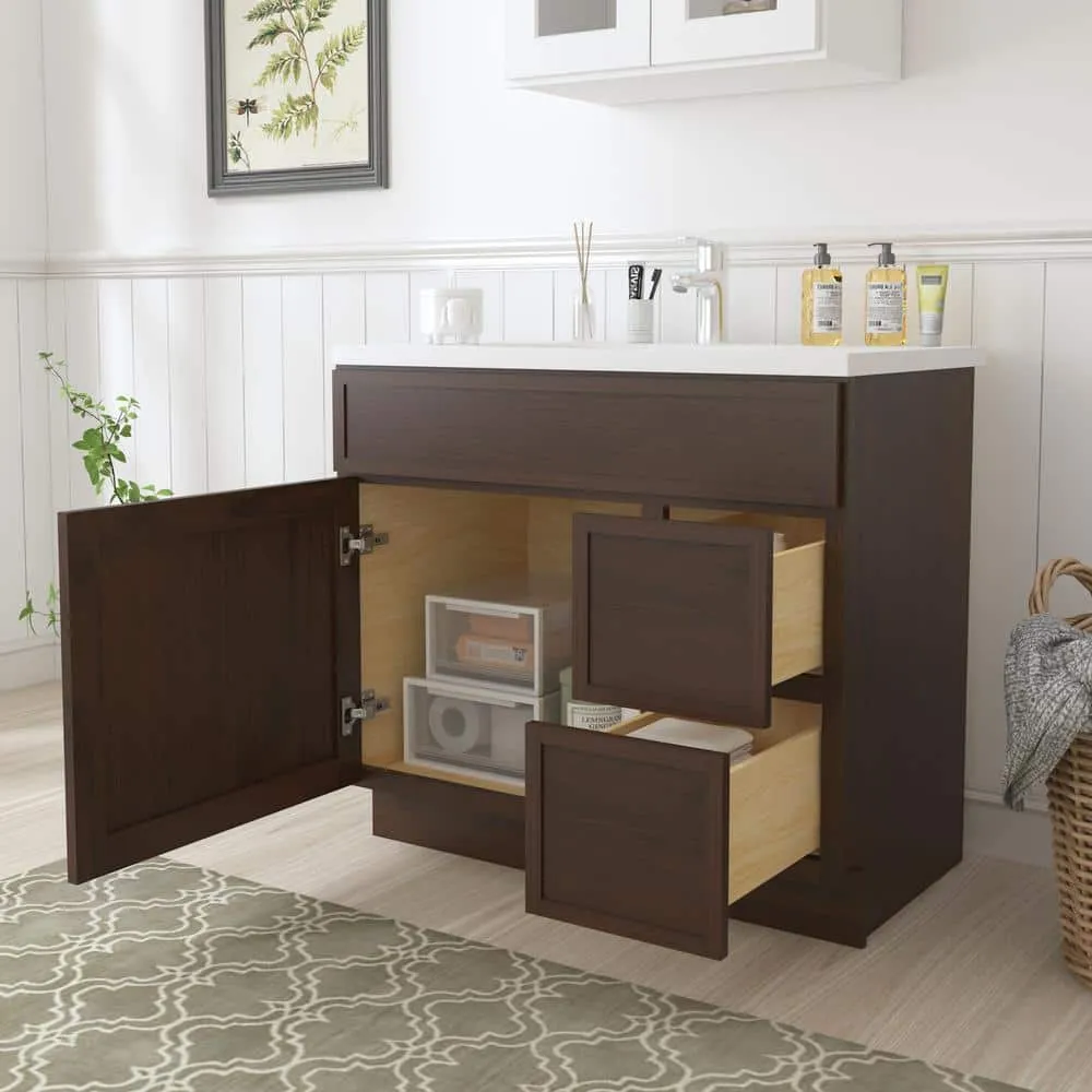 Vanity Art 36 in. W x 21 in. D x 32.5 in. H 2-Right Drawers Bath Vanity Cabinet without Top in Brown, photo 9 of 9