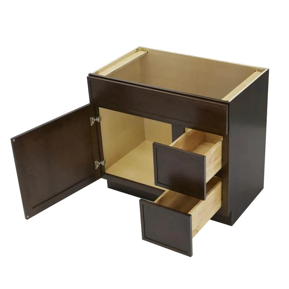 Vanity Art 36 in. W x 21 in. D x 32.5 in. H 2-Right Drawers Bath Vanity Cabinet without Top in Brown, photo 6 of 9