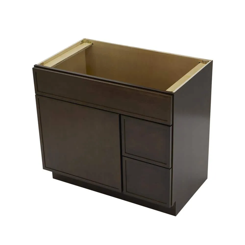 Vanity Art 36 in. W x 21 in. D x 32.5 in. H 2-Right Drawers Bath Vanity Cabinet without Top in Brown, photo 4 of 9