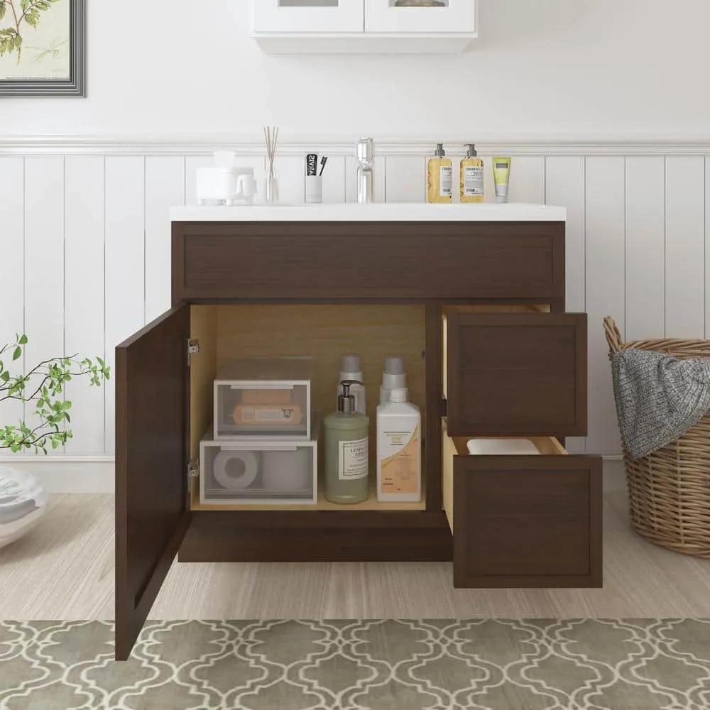 Vanity Art 36 in. W x 21 in. D x 32.5 in. H 2-Right Drawers Bath Vanity Cabinet without Top in Brown, photo 2 of 9