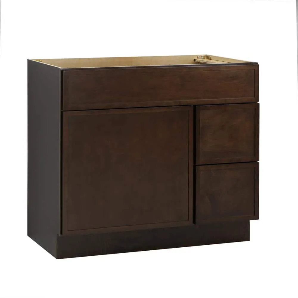 Vanity Art 36 in. W x 21 in. D x 32.5 in. H 2-Right Drawers Bath Vanity Cabinet without Top in Brown, photo 3 of 9