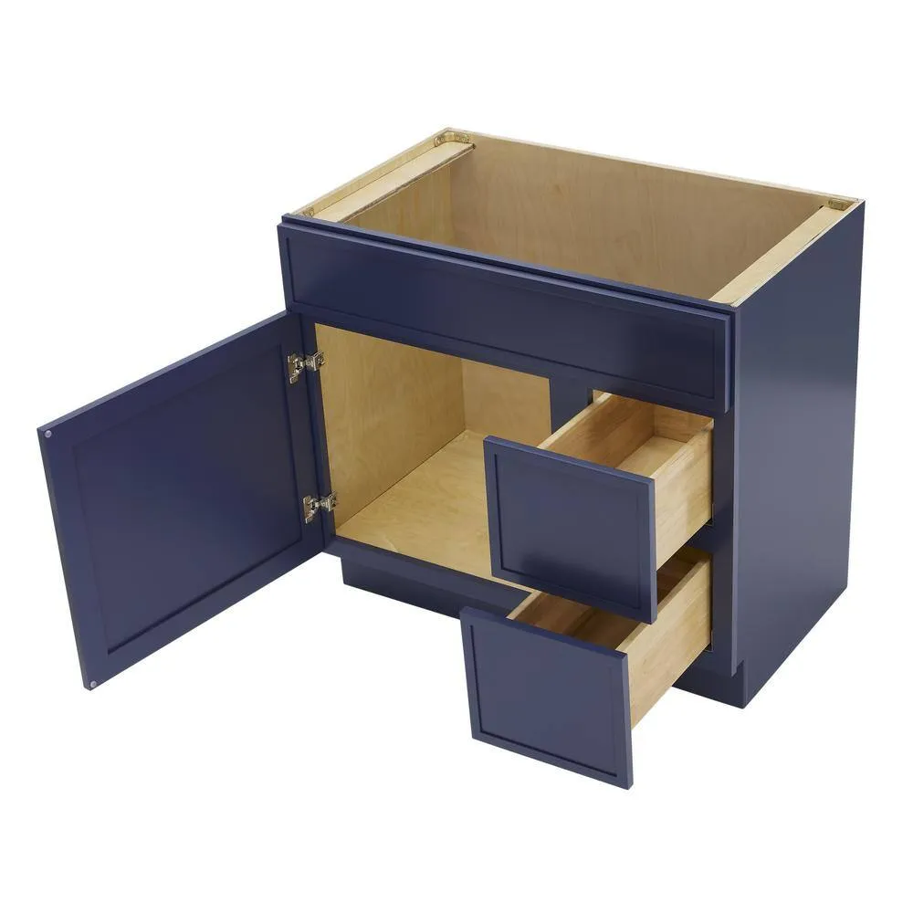 Vanity Art 36 in. W x 21 in. D x 32.5 in. H 2-Right Drawers Bath Vanity Cabinet without Top in Blue, photo 7 of 9