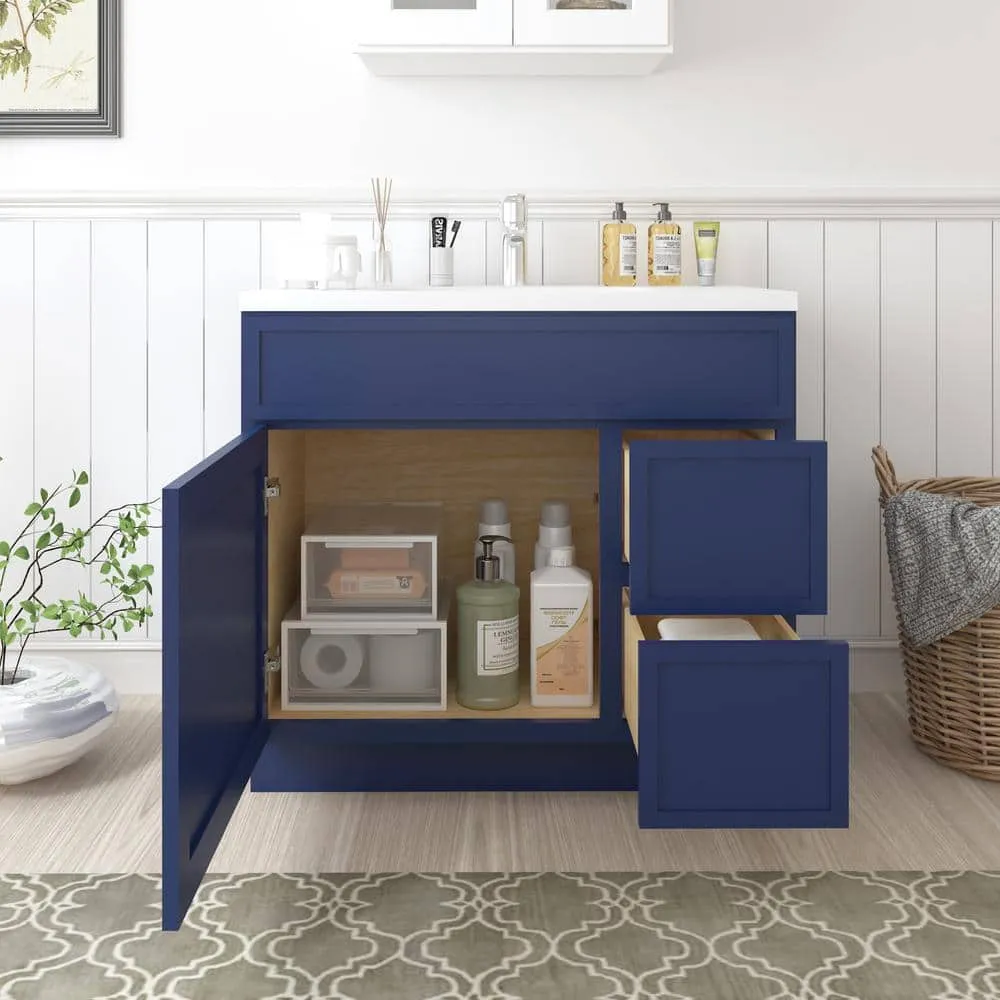Vanity Art 36 in. W x 21 in. D x 32.5 in. H 2-Right Drawers Bath Vanity Cabinet without Top in Blue, photo 3 of 9