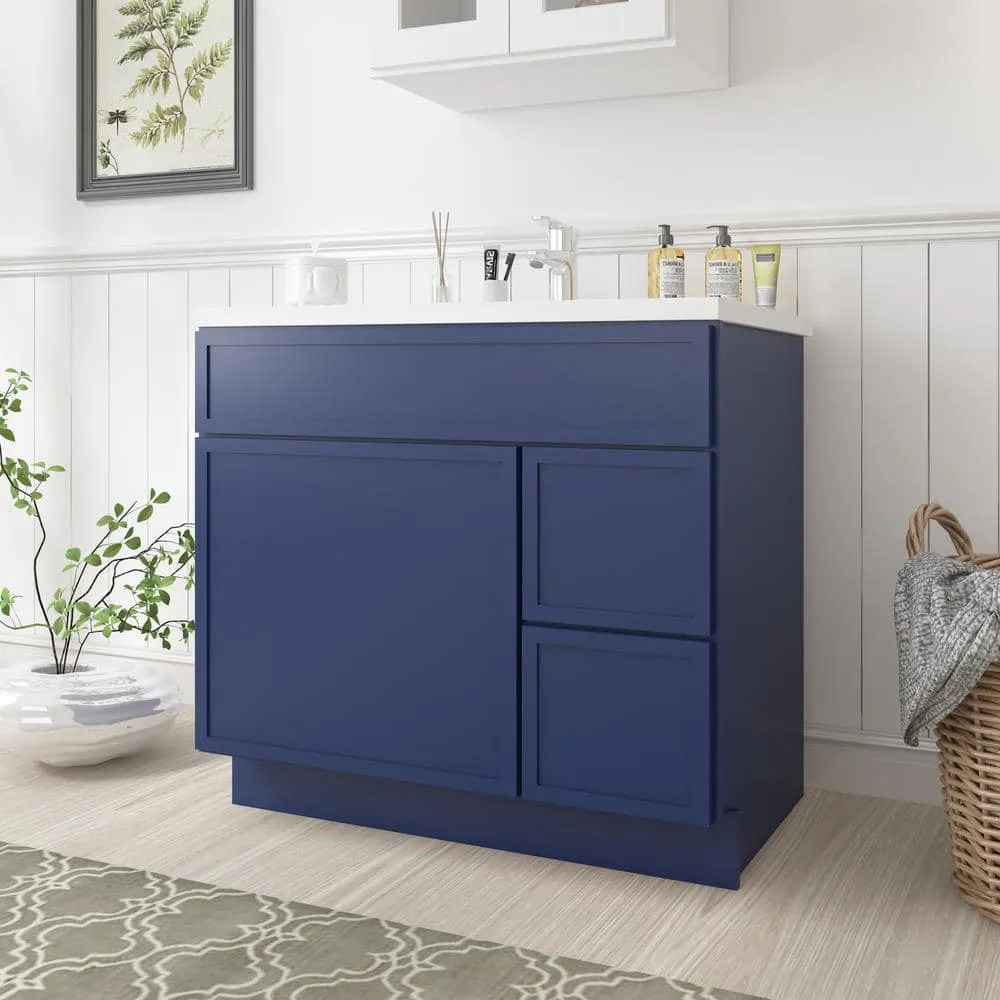 Vanity Art 36 in. W x 21 in. D x 32.5 in. H 2-Right Drawers Bath Vanity Cabinet without Top in Blue, photo 2 of 9