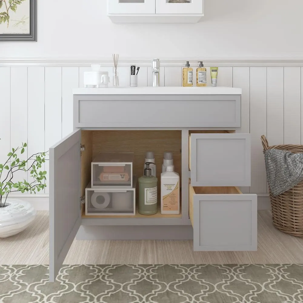 Vanity Art 36 in. W x 21 in. D x 32.5 in. H 2-Right Drawers Bath Vanity Cabinet without Top in Gray, photo 9 of 9