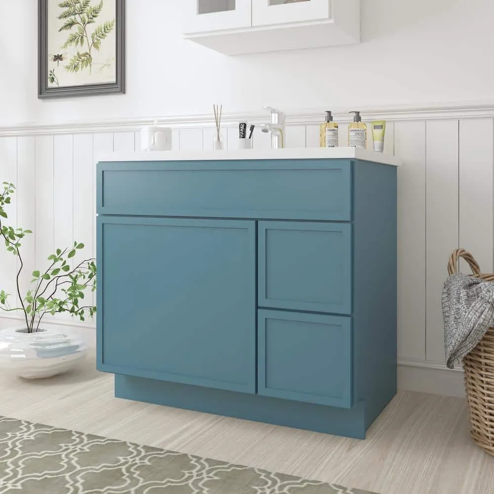 Vanity Art 36 in. W x 21 in. D x 32.5 in. H 2-Right-Drawers Bath Vanity Cabinet without Top in Sea Green, photo 9 of 9