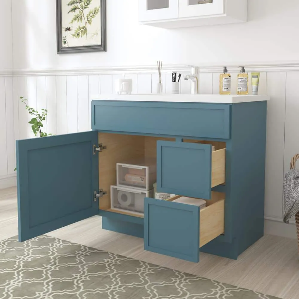 Vanity Art 36 in. W x 21 in. D x 32.5 in. H 2-Right-Drawers Bath Vanity Cabinet without Top in Sea Green, photo 8 of 9