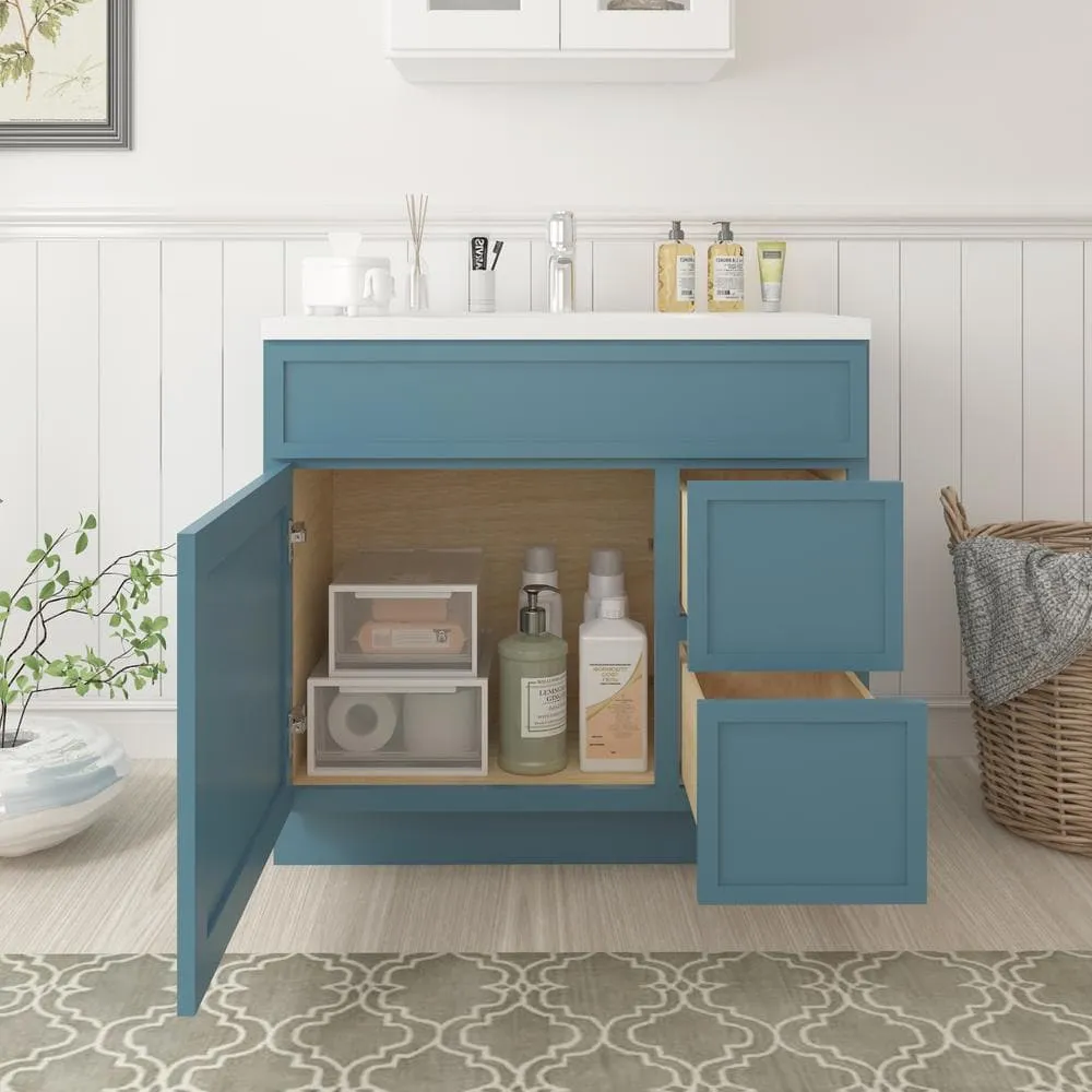 Vanity Art 36 in. W x 21 in. D x 32.5 in. H 2-Right-Drawers Bath Vanity Cabinet without Top in Sea Green, photo 2 of 9
