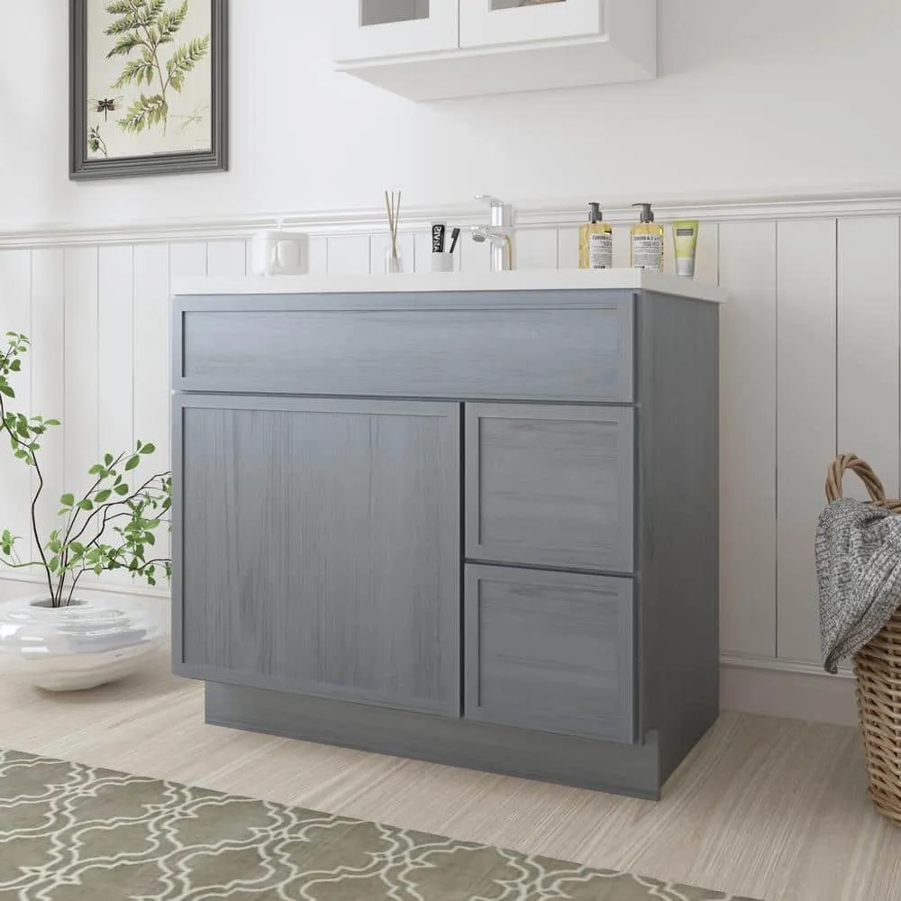 Vanity Art 36 in. W x 21 in. D x 32.5 in. H 2-Right Drawers Bath Vanity Cabinet without Top in Smoky Gray, photo 9 of 9