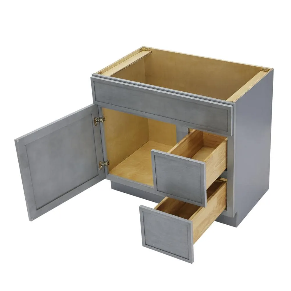 Vanity Art 36 in. W x 21 in. D x 32.5 in. H 2-Right Drawers Bath Vanity Cabinet without Top in Smoky Gray, photo 6 of 9