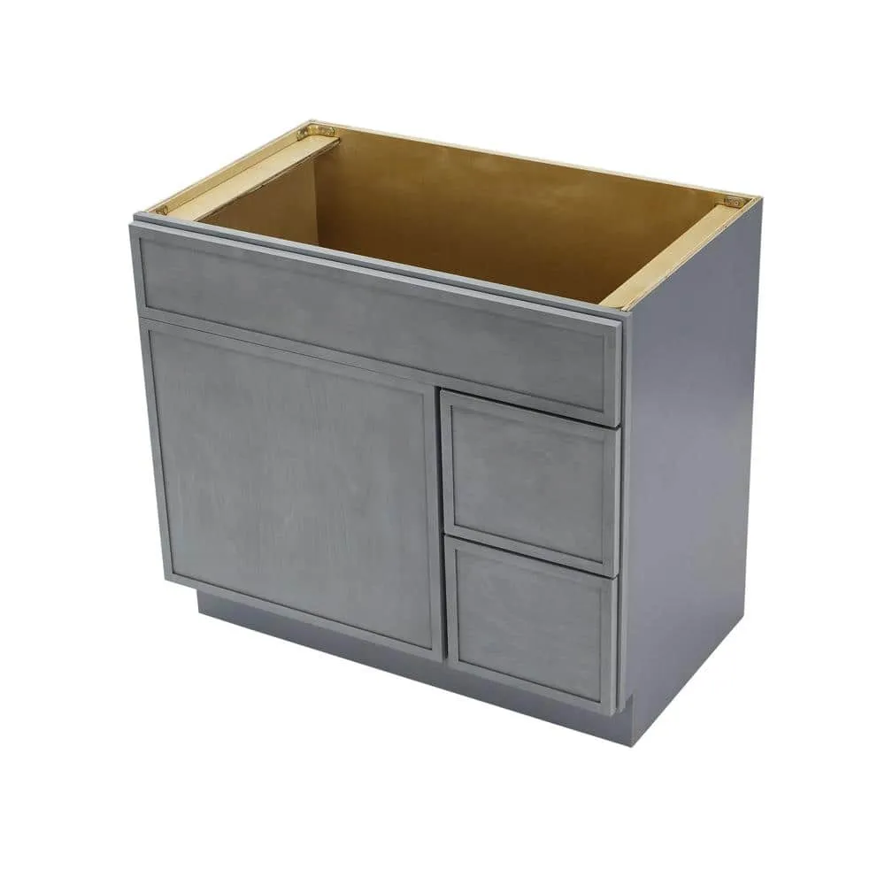 Vanity Art 36 in. W x 21 in. D x 32.5 in. H 2-Right Drawers Bath Vanity Cabinet without Top in Smoky Gray, photo 4 of 9