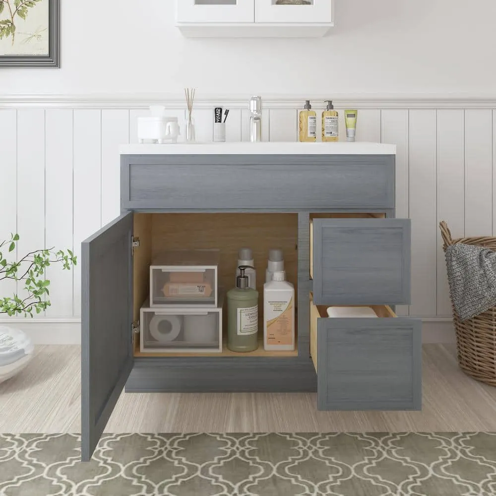 Vanity Art 36 in. W x 21 in. D x 32.5 in. H 2-Right Drawers Bath Vanity Cabinet without Top in Smoky Gray, photo 2 of 9