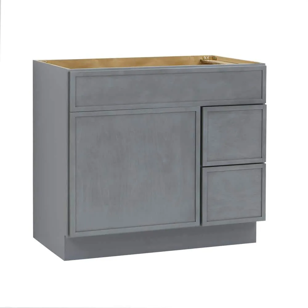 Vanity Art 36 in. W x 21 in. D x 32.5 in. H 2-Right Drawers Bath Vanity Cabinet without Top in Smoky Gray, photo 3 of 9