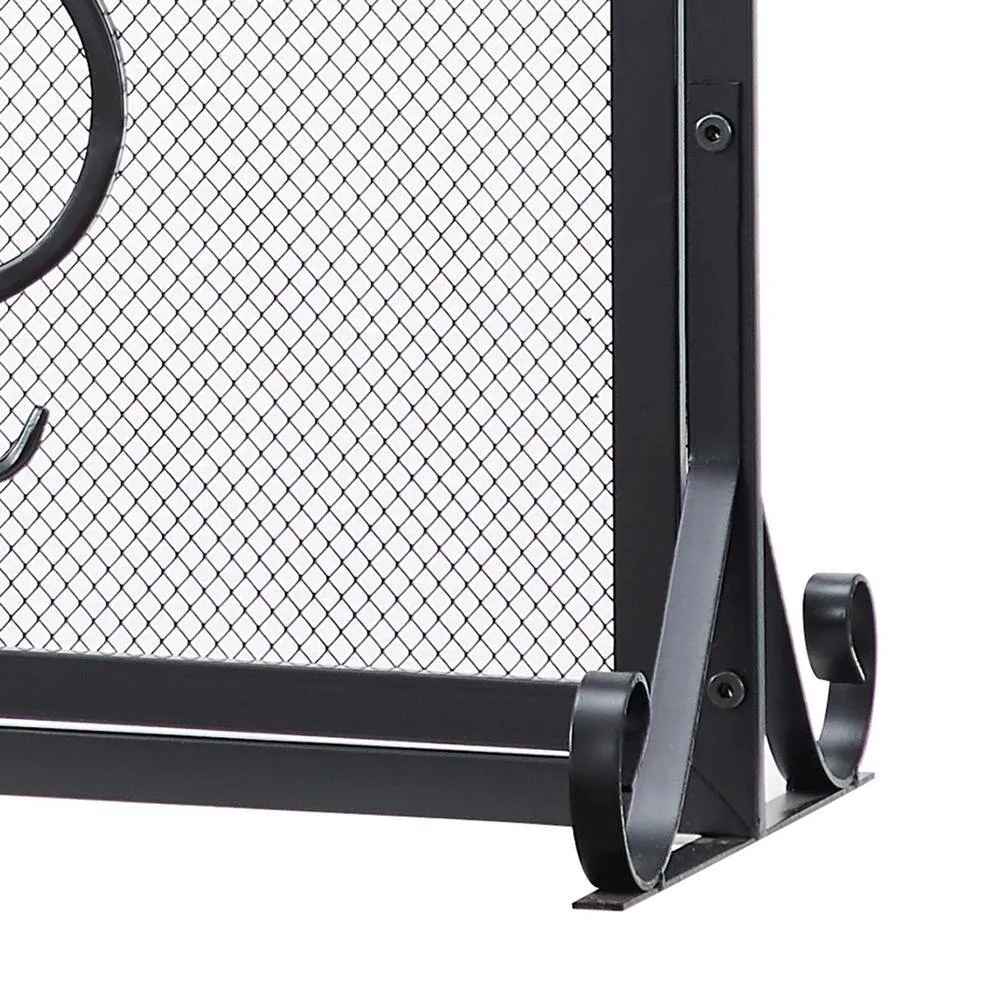 Vanity Art Brescia Black Iron 2-Panel Fireplace Screen with Decorative Filigree, photo 5 of 6