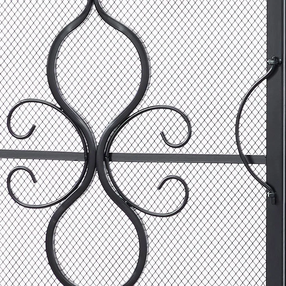 Vanity Art Brescia Black Iron 2-Panel Fireplace Screen with Decorative Filigree, photo 2 of 6
