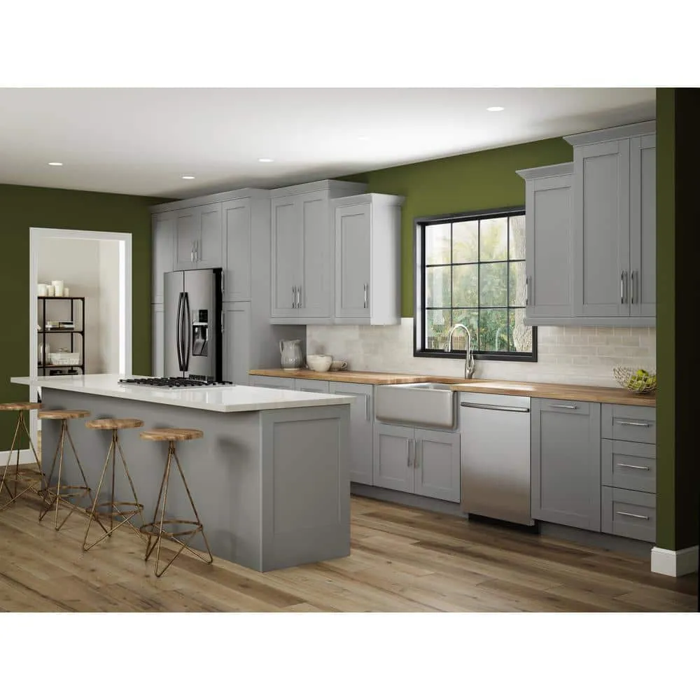 Contractor Express Cabinets Arlington Veiled Gray Plywood Shaker Stock Assembled Base Kitchen Cabinet Soft Close 36 in W x 24 in D x 34.5 in H, photo 6 of 11
