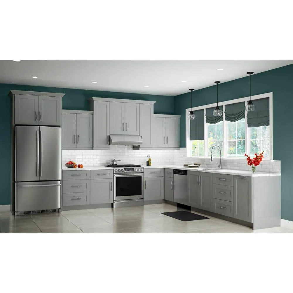 Contractor Express Cabinets Arlington Veiled Gray Plywood Shaker Stock Assembled Base Kitchen Cabinet Soft Close 36 in W x 24 in D x 34.5 in H, photo 3 of 11