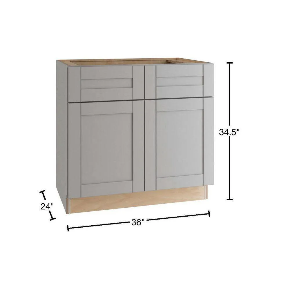 Contractor Express Cabinets Arlington Veiled Gray Plywood Shaker Stock Assembled Base Kitchen Cabinet Soft Close 36 in W x 24 in D x 34.5 in H, photo 10 of 11