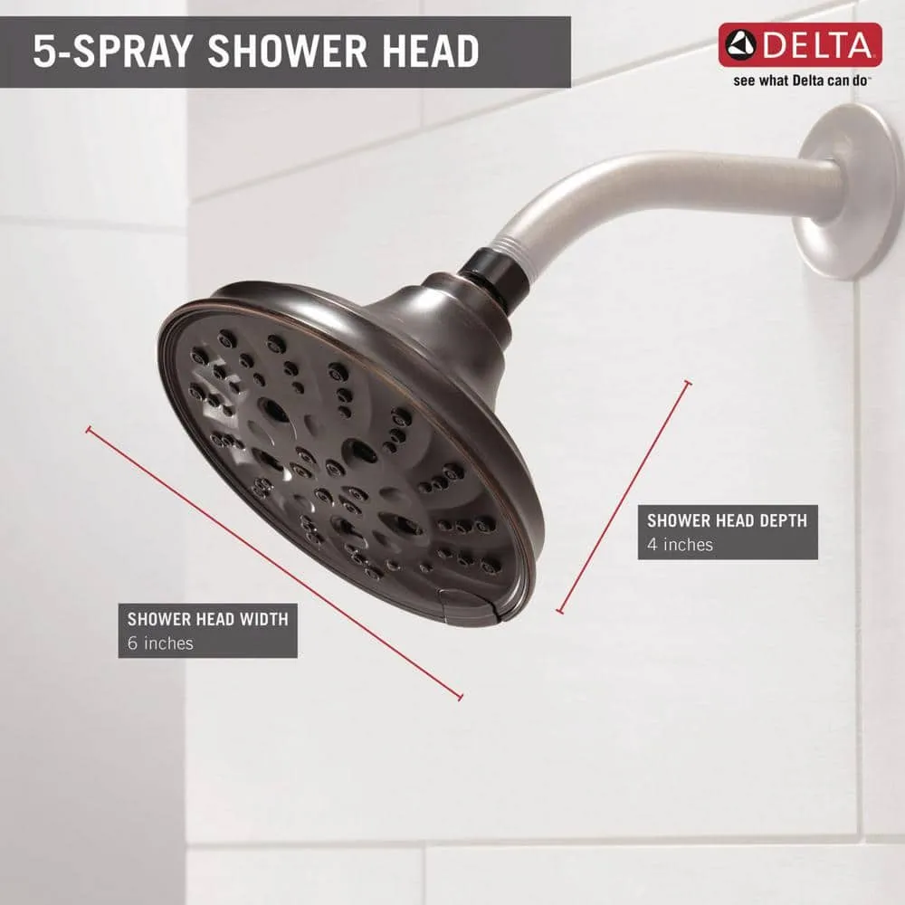 Delta Pivotal 5-Spray 6 in. Wall Mount Fixed Rain H2Okinetic Shower Head in Venetian Bronze, photo 19 of 24