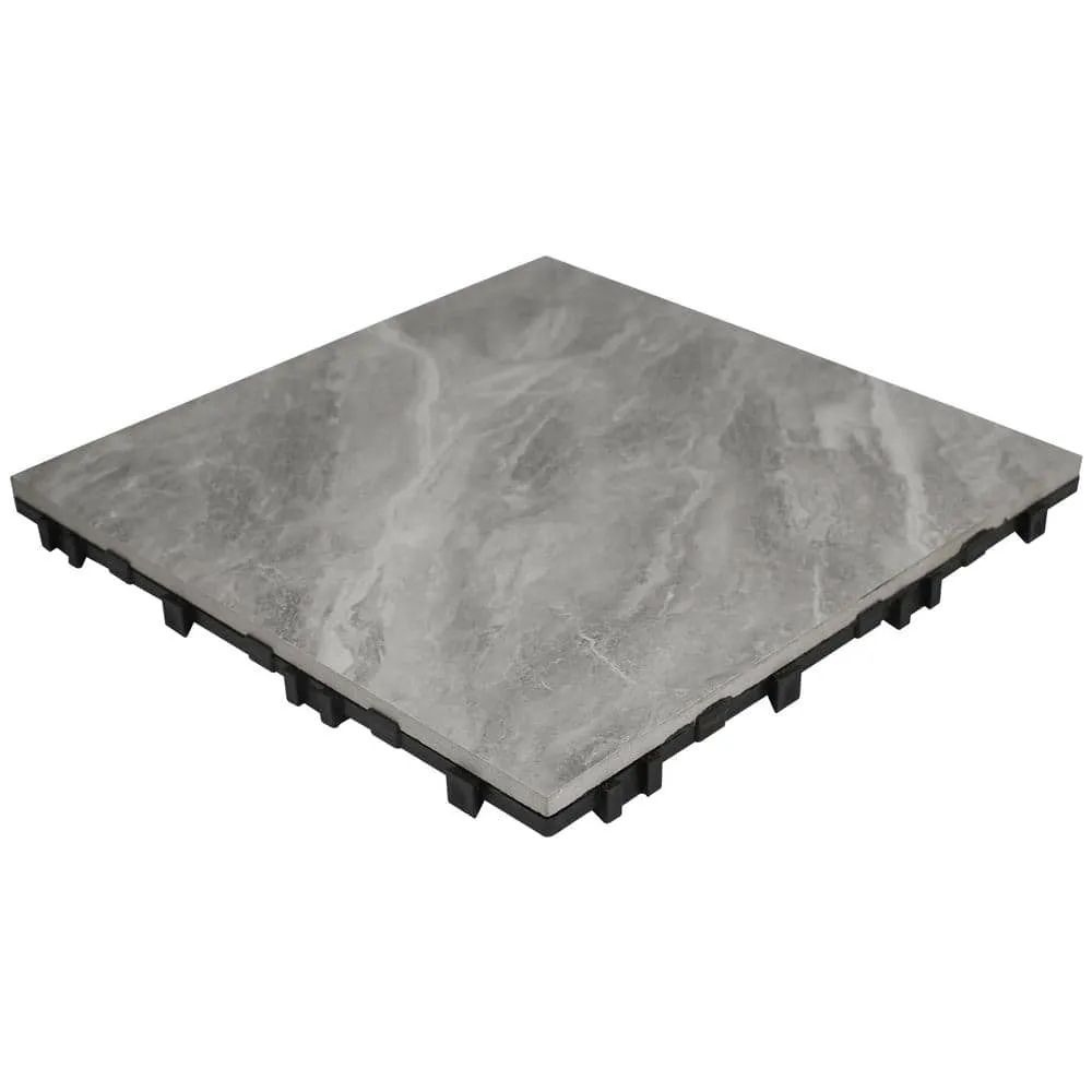 NewTechWood Outdoor Ceramic Quick Deck Tiles 12 in. x 12 in. Verona in Silver Gray (5-Pieces Per Box), photo 2 of 4