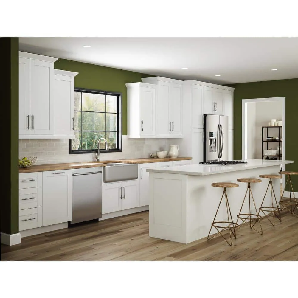 Contractor Express Cabinets Arlington Vesper White Plywood Shaker Stock Assembled Base Kitchen Cabinet Soft Close 18 in W x 24 in D x 34.5 in H, photo 6 of 11
