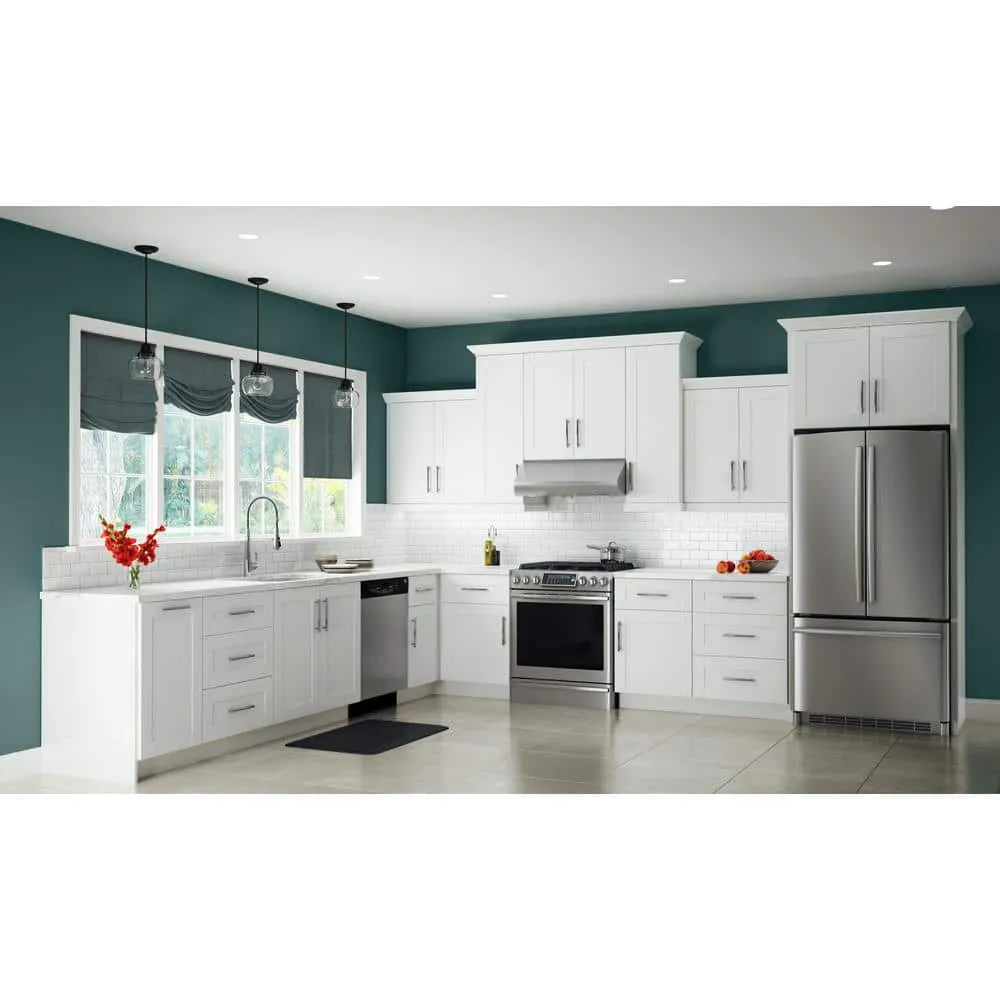 Contractor Express Cabinets Arlington Vesper White Plywood Shaker Stock Assembled Base Kitchen Cabinet Soft Close 18 in W x 24 in D x 34.5 in H, photo 7 of 11