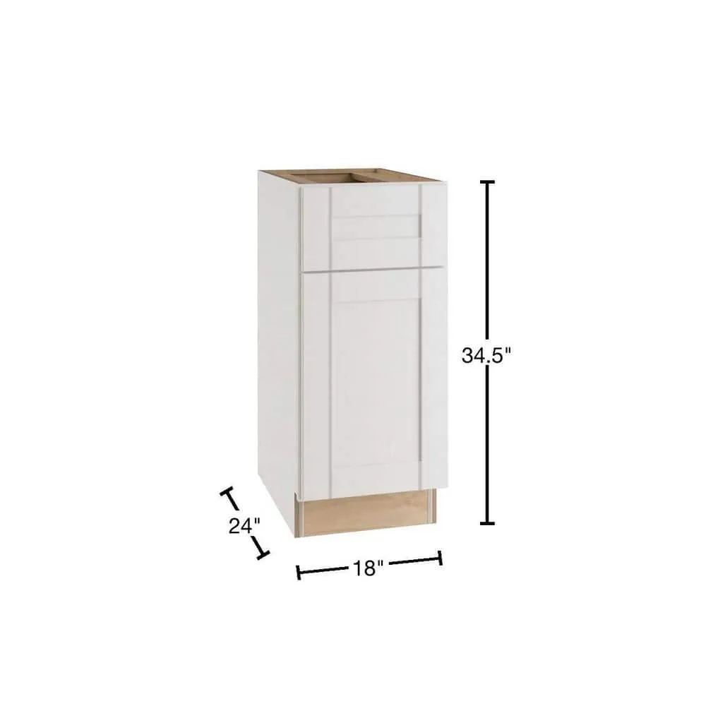 Contractor Express Cabinets Arlington Vesper White Plywood Shaker Stock Assembled Base Kitchen Cabinet Soft Close 18 in W x 24 in D x 34.5 in H, photo 10 of 11