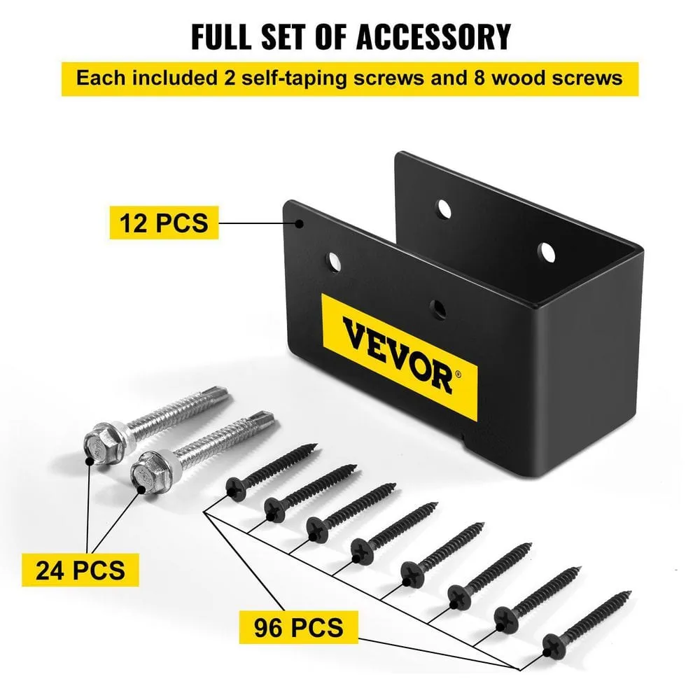 VEVOR 12-Pieces Concealed Joist Hanger 2 in. x 4 in. Outdoor Concealed Joist Bracket Q235 Steel Plate Powder-Coated, Black, photo 5 of 8