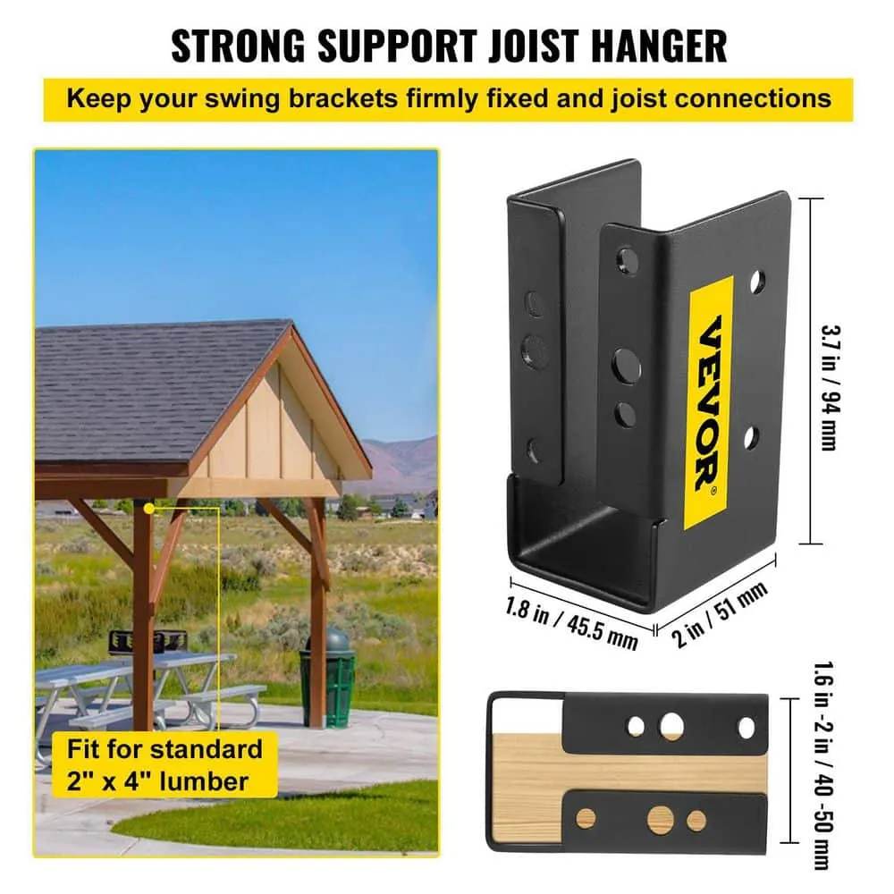 VEVOR 12-Pieces Concealed Joist Hanger 2 in. x 4 in. Outdoor Concealed Joist Bracket Q235 Steel Plate Powder-Coated, Black, photo 3 of 8
