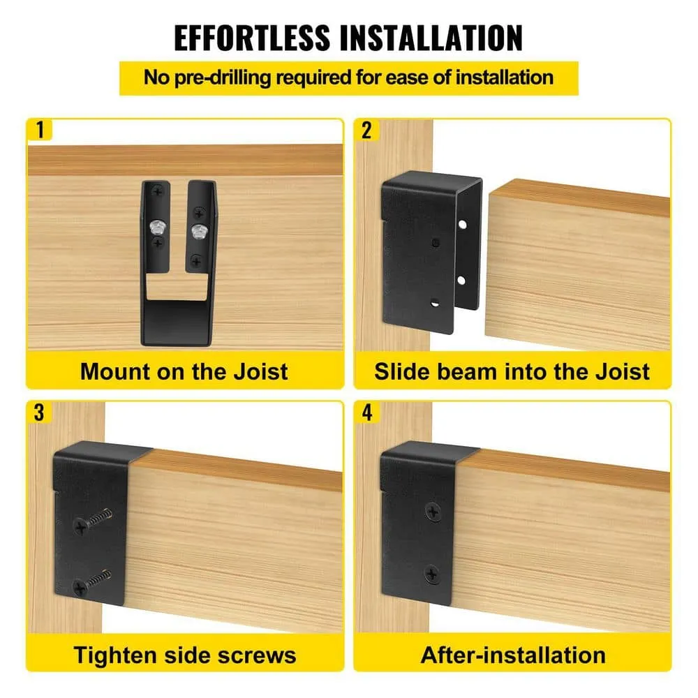 VEVOR 12-Pieces Concealed Joist Hanger 2 in. x 4 in. Outdoor Concealed Joist Bracket Q235 Steel Plate Powder-Coated, Black, photo 6 of 8