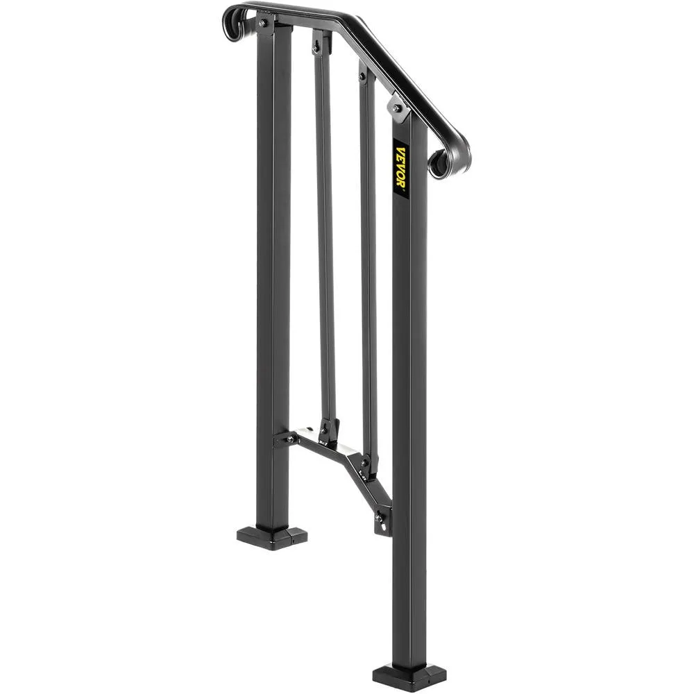 VEVOR 1 ft. Handrails for Outdoor Steps Fit 1 or 2 Steps Outdoor Stair Railing Wrought Iron Handrail with baluster, Black, photo 3 of 9