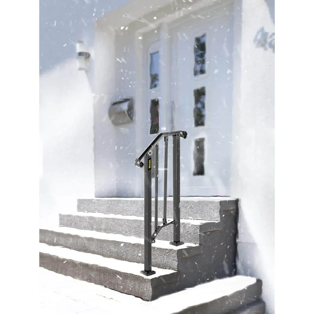VEVOR 1 ft. Handrails for Outdoor Steps Fit 1 or 2 Steps Outdoor Stair Railing Wrought Iron Handrail with baluster, Black, photo 2 of 9