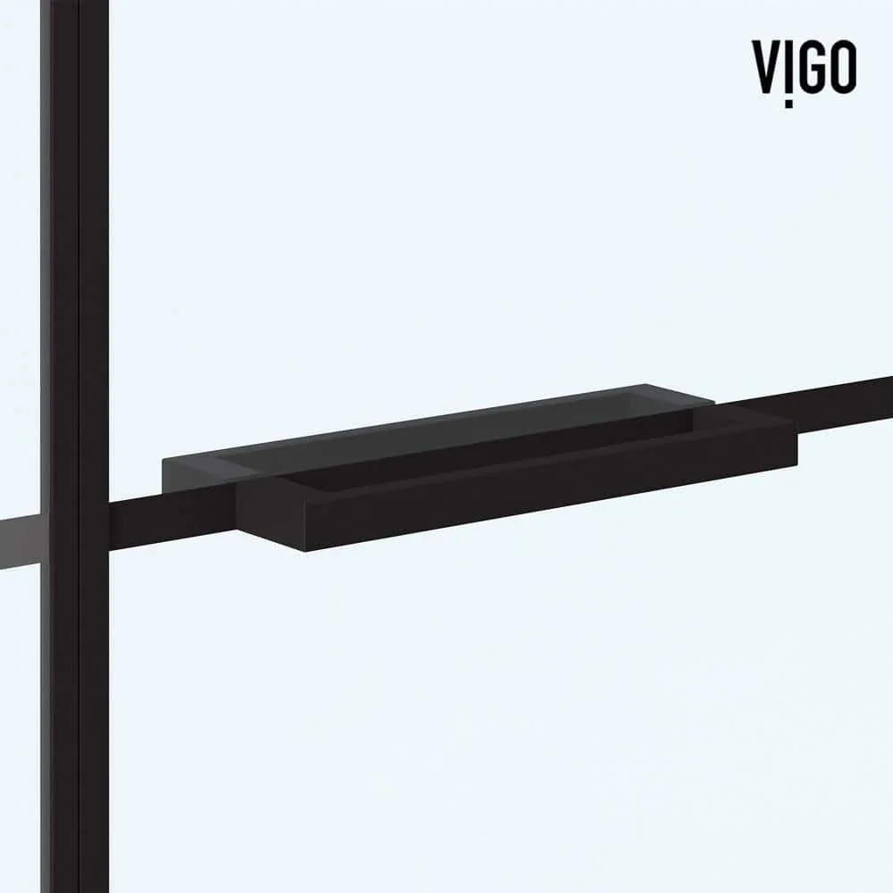 VIGO Meridian 59 1/2 to 60 in. W x 74 in. H Hinged Shower Door in Matte Black and Clear Grid Glass, photo 14 of 14