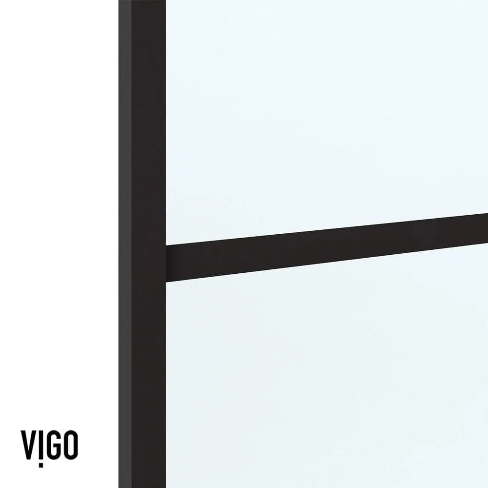 VIGO Meridian 59 1/2 to 60 in. W x 74 in. H Hinged Shower Door in Matte Black and Clear Grid Glass, photo 11 of 14