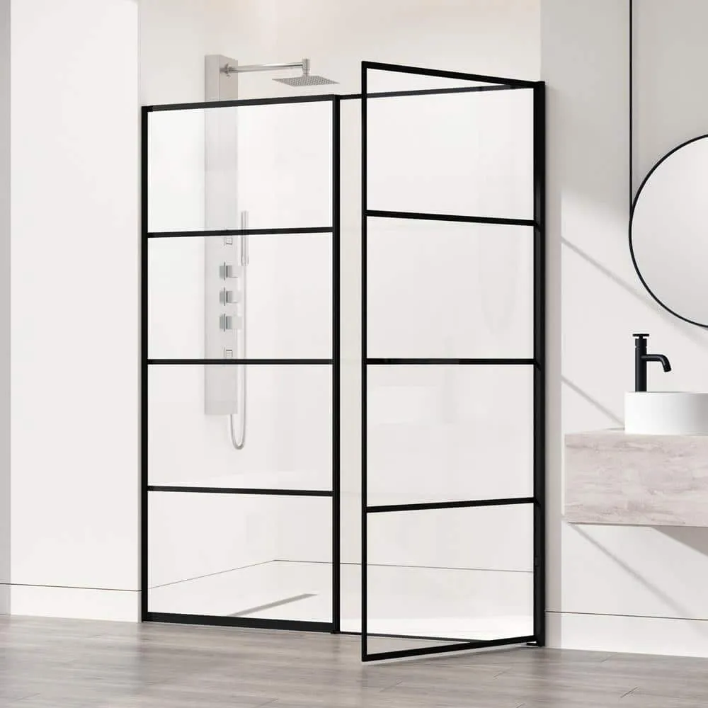 VIGO Meridian 59 1/2 to 60 in. W x 74 in. H Hinged Shower Door in Matte Black and Clear Grid Glass, photo 6 of 14