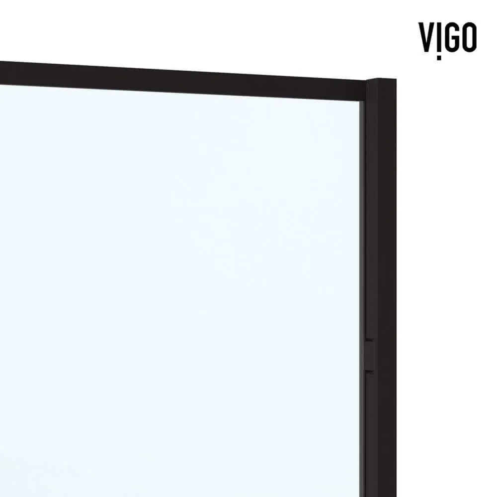 VIGO Meridian 59 1/2 to 60 in. W x 74 in. H Hinged Shower Door in Matte Black and Clear Grid Glass, photo 13 of 14