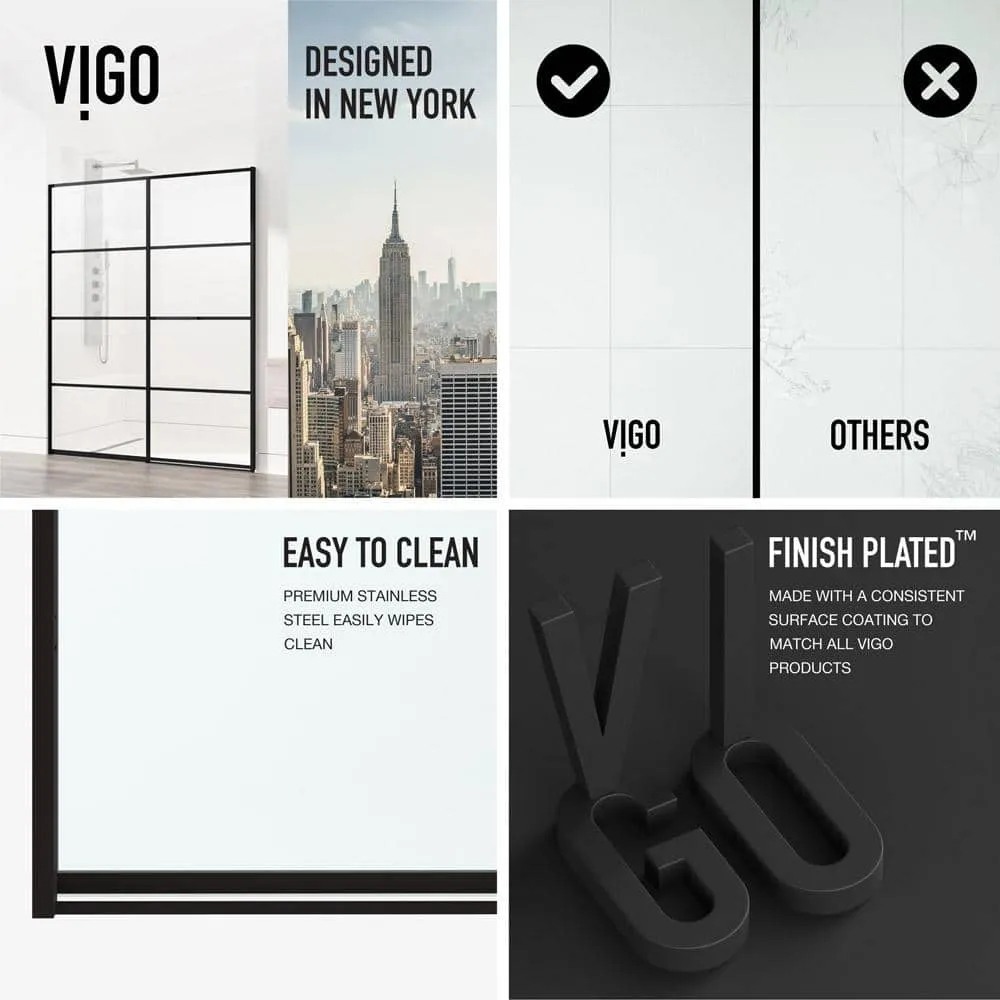 VIGO Meridian 59 1/2 to 60 in. W x 74 in. H Hinged Shower Door in Matte Black and Clear Grid Glass, photo 4 of 14