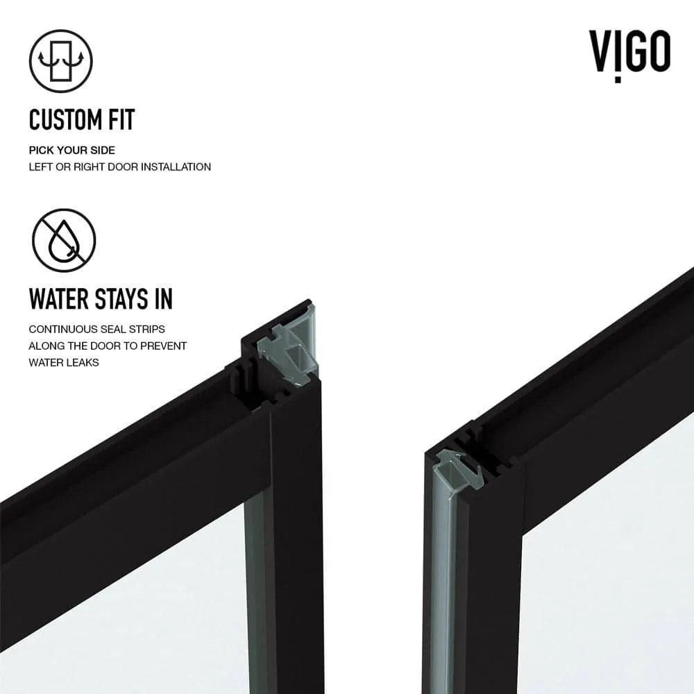 VIGO Meridian 59 1/2 to 60 in. W x 74 in. H Hinged Shower Door in Matte Black and Clear Grid Glass, photo 8 of 14