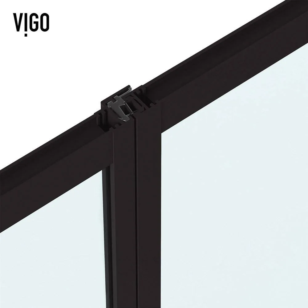 VIGO Meridian 59 1/2 to 60 in. W x 74 in. H Hinged Shower Door in Matte Black and Clear Grid Glass, photo 12 of 14