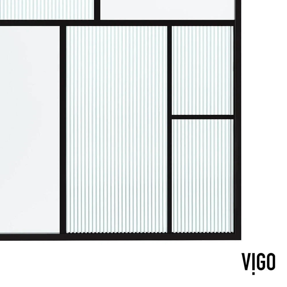 VIGO Meridian 34 in W x 74 in H Framed Shower Screen in Matte Black with Mixed Clear Grid, Privacy, and Fluto White Glass, photo 7 of 11