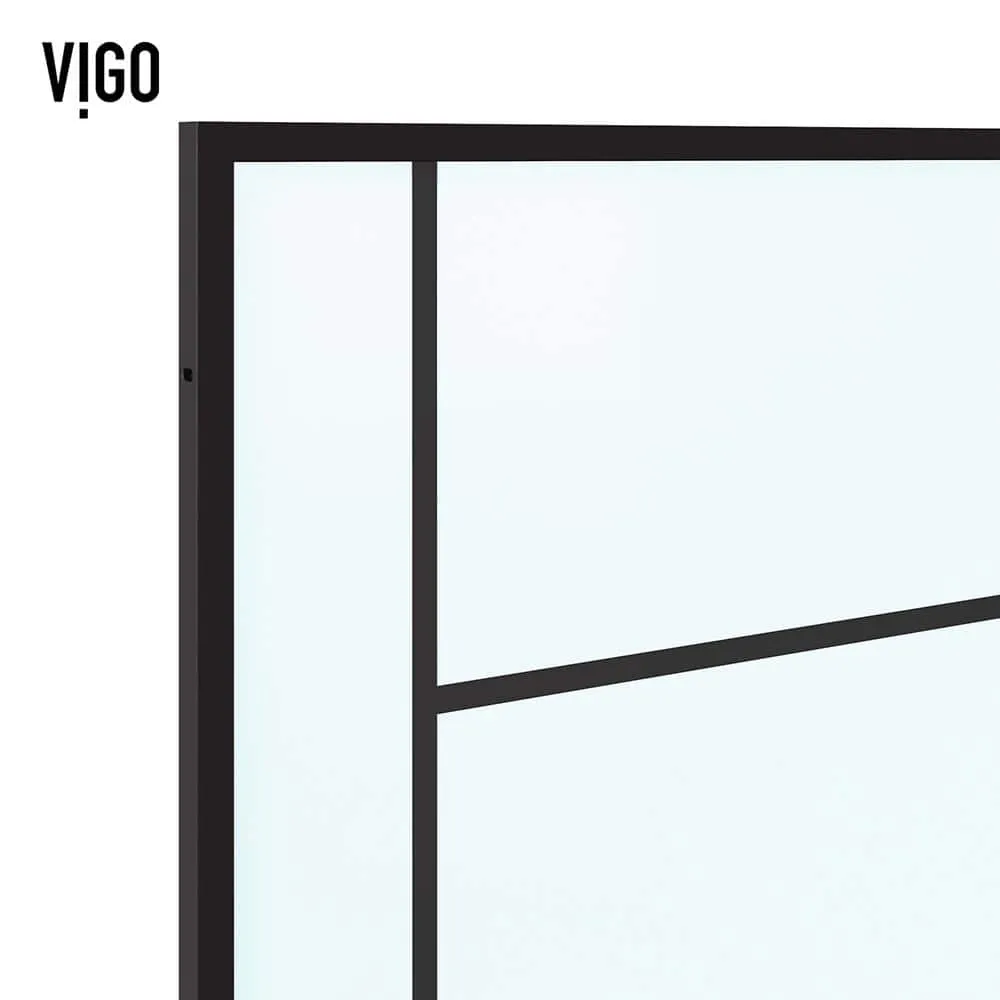VIGO Meridian 34 in W x 74 in H Framed Shower Screen in Matte Black with Mixed Clear Grid, Privacy, and Fluto White Glass, photo 6 of 11