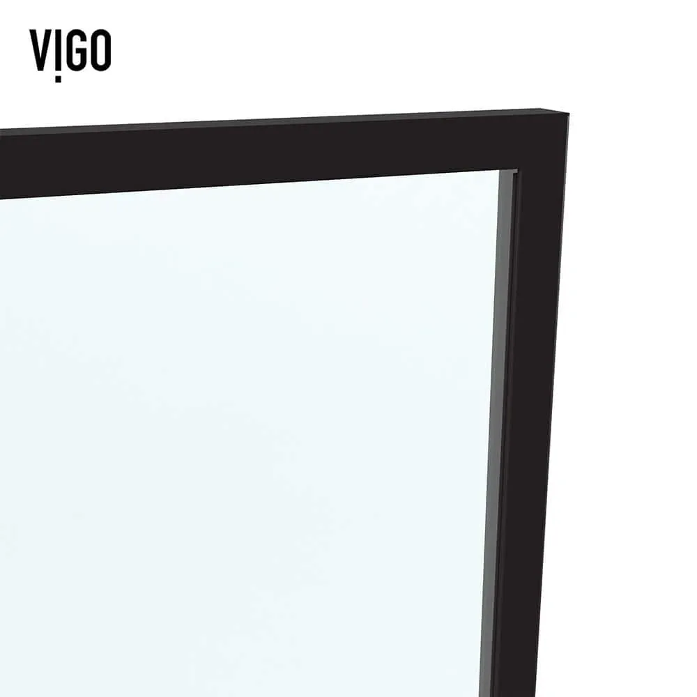 VIGO Meridian 34 in W x 74 in H Framed Shower Screen in Matte Black with Mixed Clear Grid, Privacy, and Fluto White Glass, photo 10 of 11