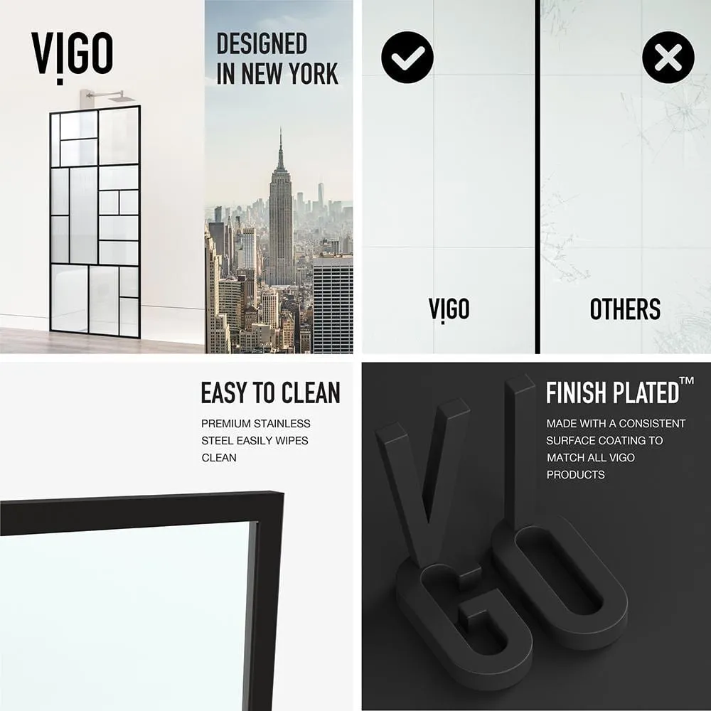 VIGO Meridian 34 in W x 74 in H Framed Shower Screen in Matte Black with Mixed Clear Grid, Privacy, and Fluto White Glass, photo 5 of 11